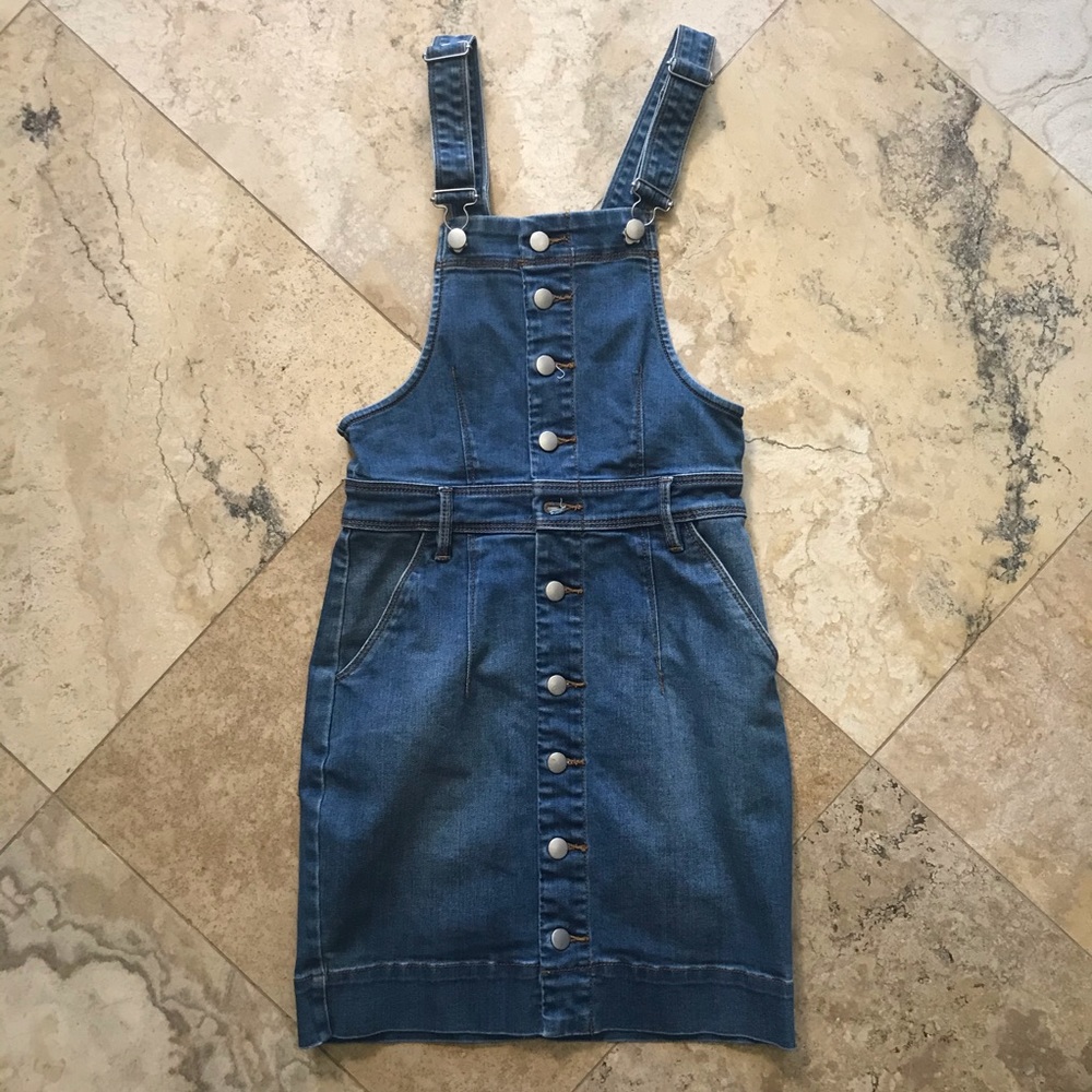 Bebe denim overall button up dress